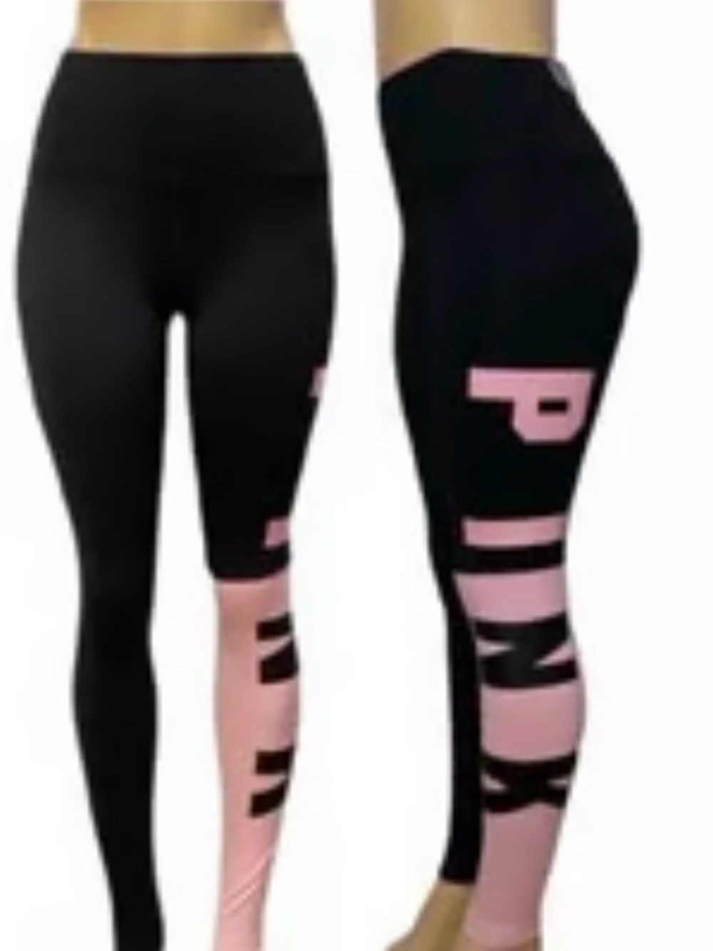 High-Rise Black Leggings with Pink Side Panels and Logo